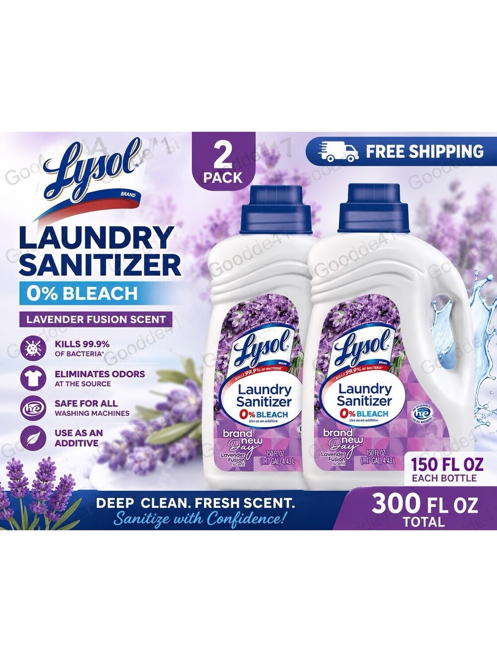 Lysol Laundry Sanitizer Lavender Fusion 150 Fl Oz 2 Pack Kills 99.9% Bacteria
